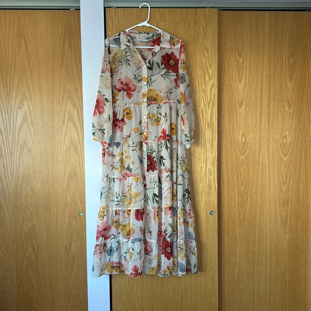 Zara floral sheer size Large dress